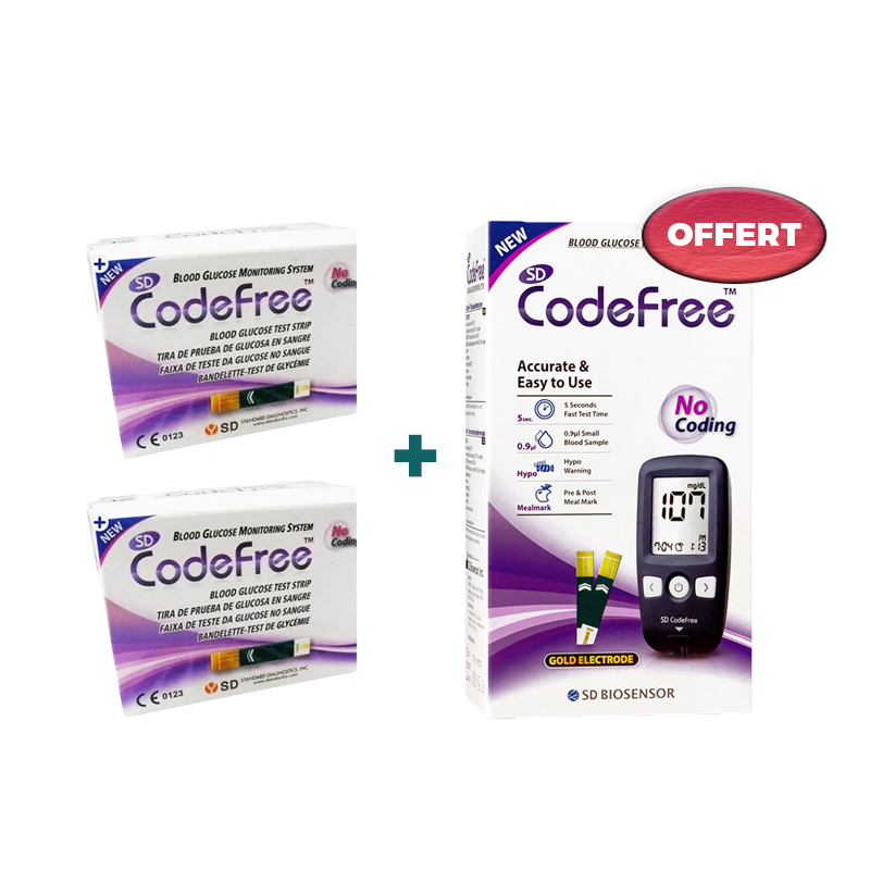 CODE FREE APPAREIL LECTURE DE GLYCEMIE + 100 BANDELETTE 1 Kit